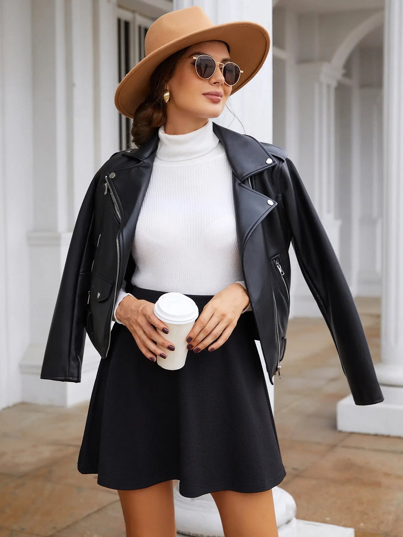 Women's Solid color skirt fluffy skirt™ Elastic waist black umbrella big swing short skirt