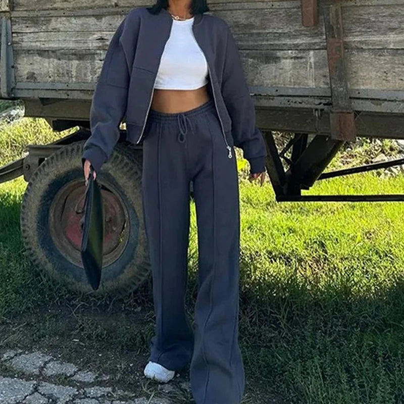 Women's BKLD Tracksuit Sets™ Zip-up Loose Cropped Cardigan + Drawstring Sweatpants