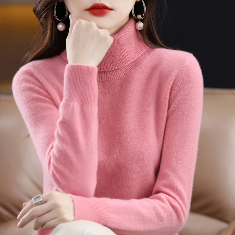 Merino Wool Cashmere Sweater™ Women Knitted Sweater Turtleneck Long Sleeve Pullovers