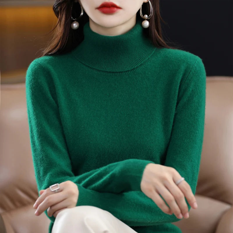 Merino Wool Cashmere Sweater™ Women Knitted Sweater Turtleneck Long Sleeve Pullovers