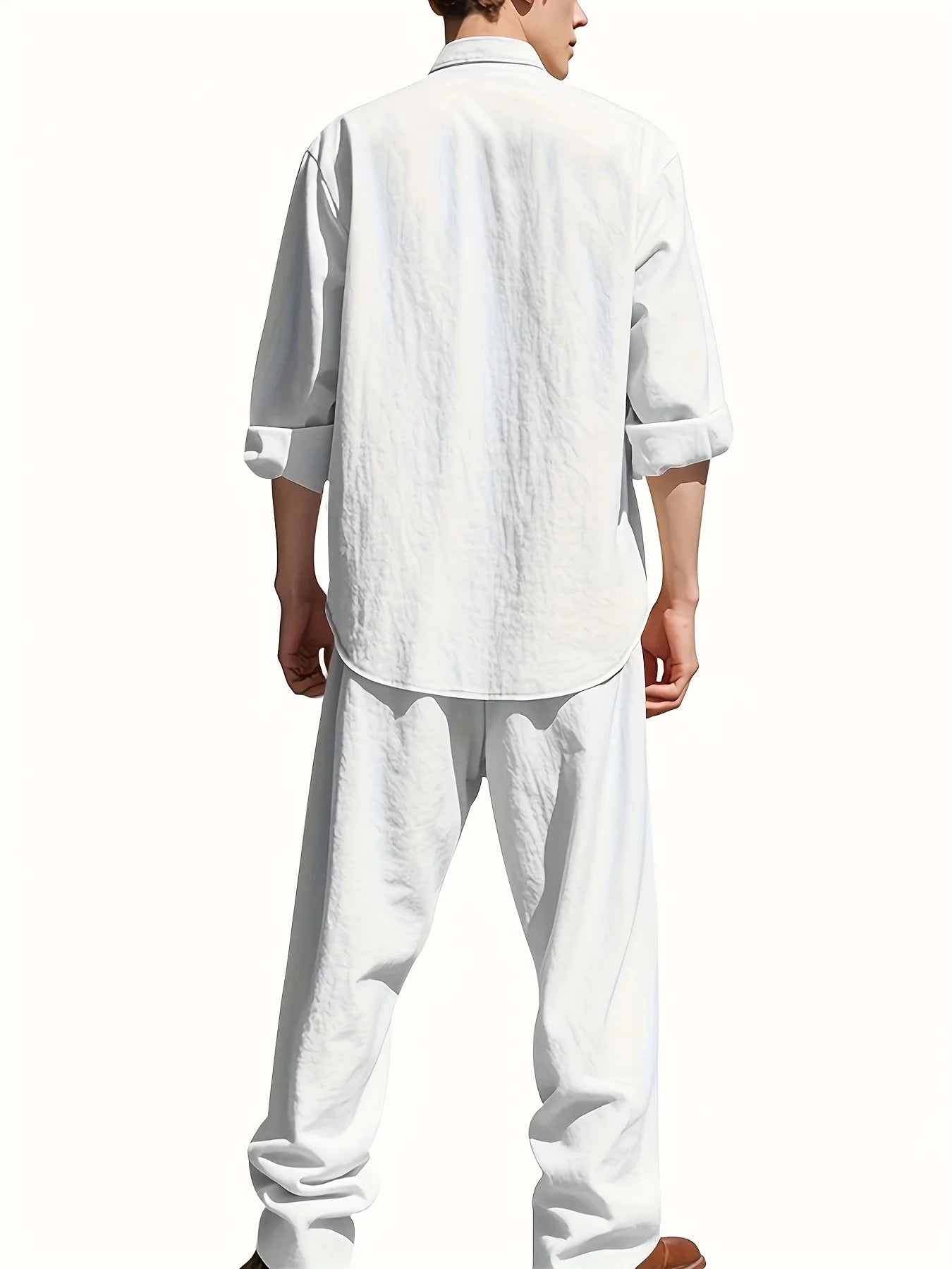 Men's Casual Linen Suit™ Long Sleeve Crew Neck T-shirt +Loose Fit Pants