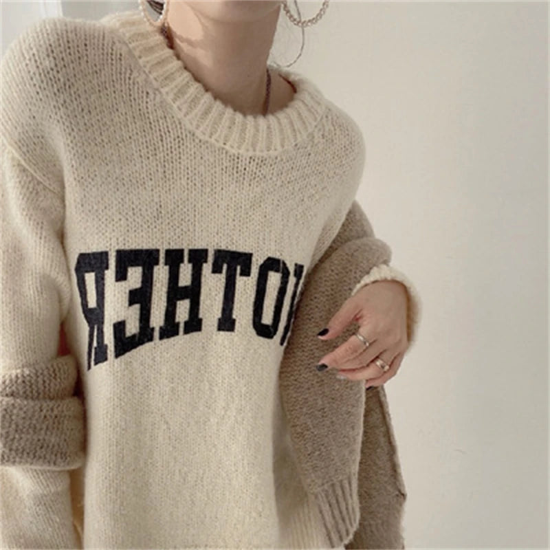Women's Sweater™ Loose Oversized O Neck Sweater Letter Knitted Pullovers