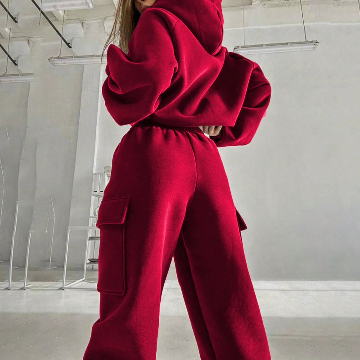 Women's suit sporty clothes™ Long Sleeve Hooded Short Sweatshirt Warm Long Sweatpants