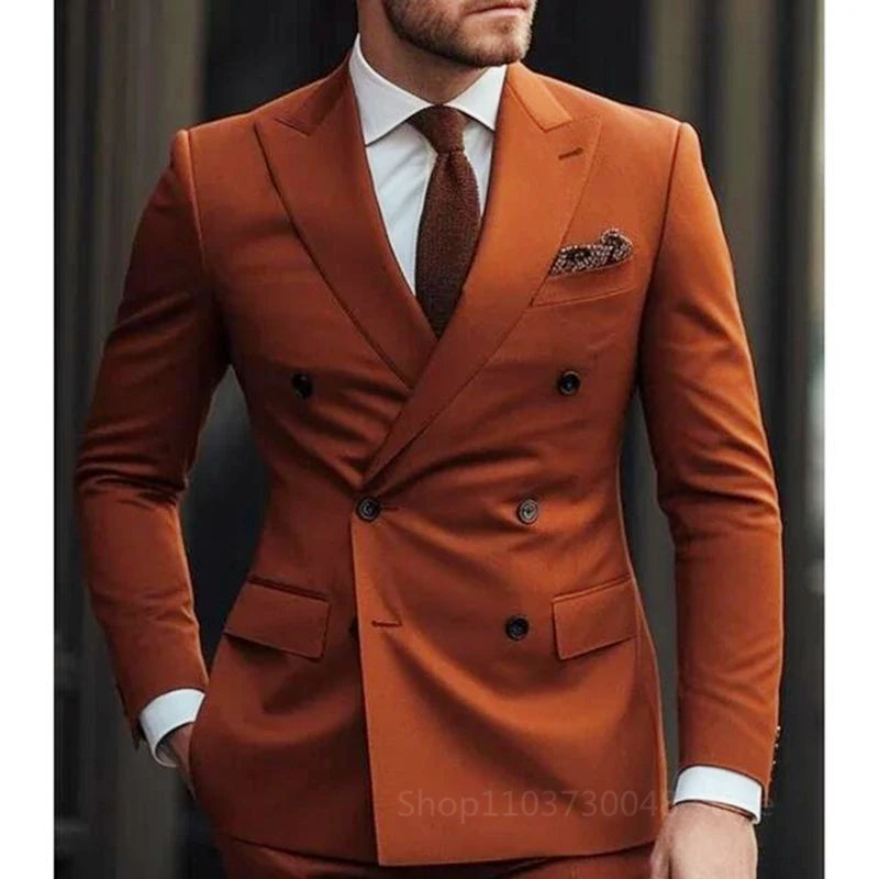 Men Suits Set™ Peak Lapel Double Breasted Blazer andTrousers