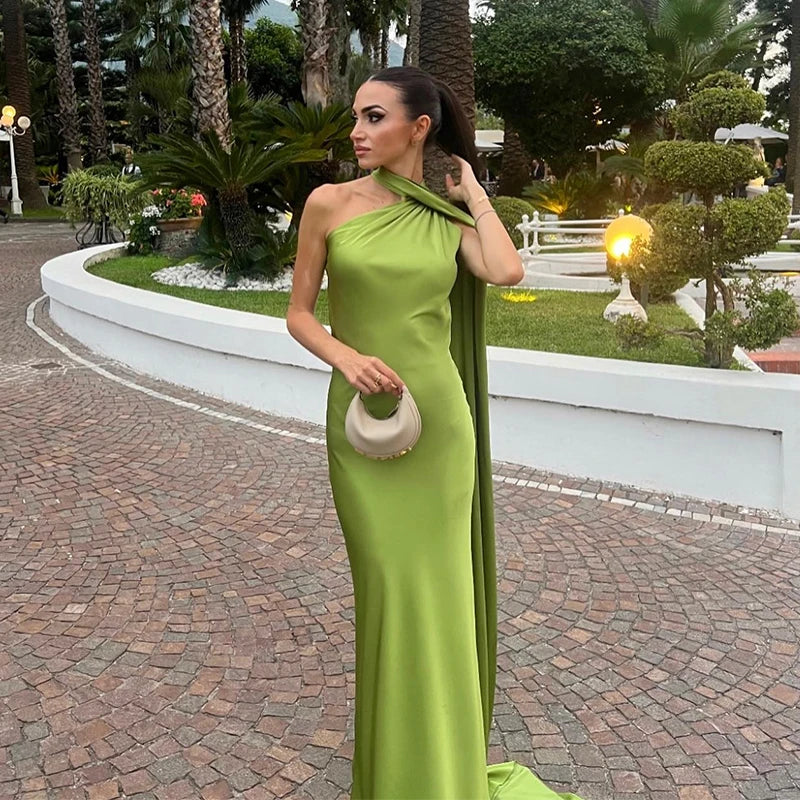 Women's Solid Ribbon Halter Dress™ Off Shoulder Sleeveless Backless Slim Maxi Dresses