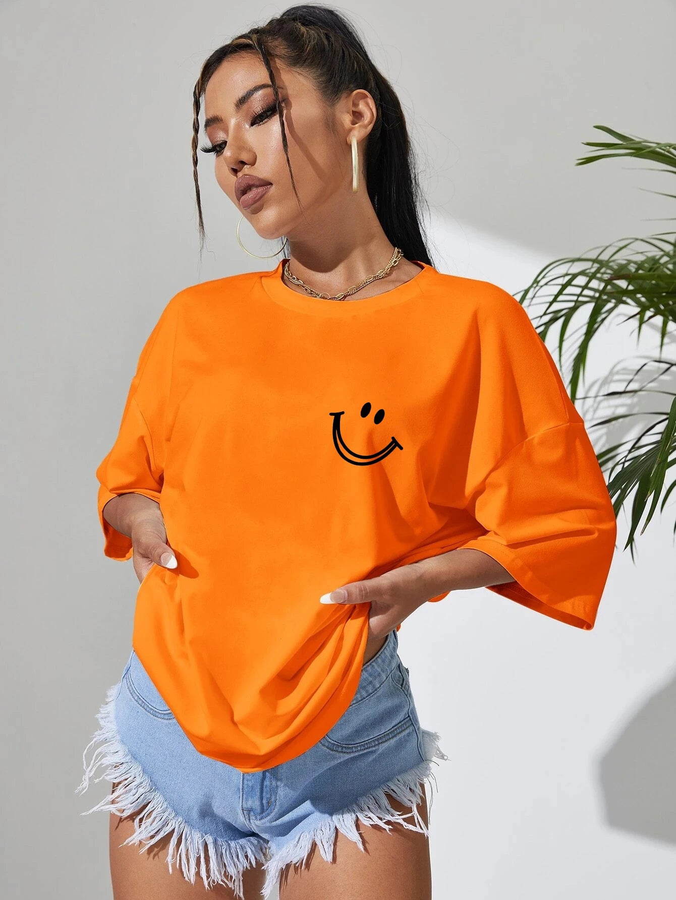Women's Happy Expression Printed T Shirt™ Short Sleeve Cotton Crewneck T-Shirts