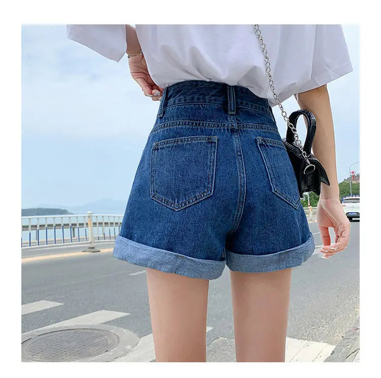 Women's Denim Shorts™ High Waist Cotton Wide-leg Short Pants