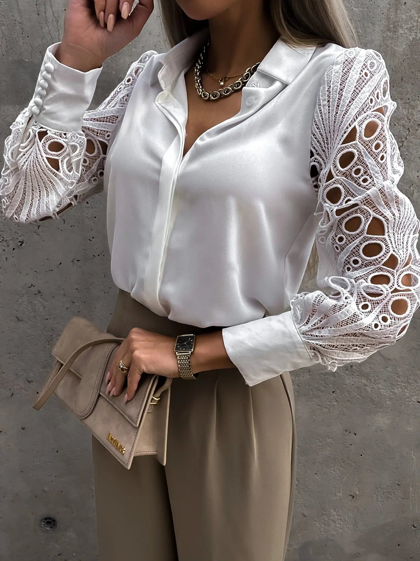 Women's Elegant Solid Chiffon Shirt™ Casual Long Sleeve Loose Tunics