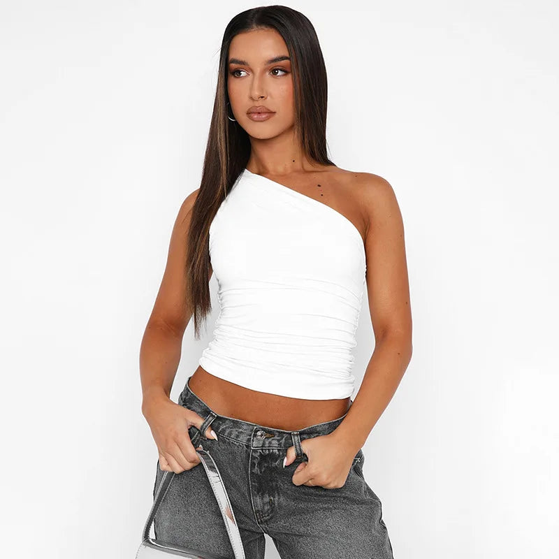 Women's One Shoulder Backless Shrink Tank Top™ Tight Sexy Sleeveless Neckless Slim T-Shirt