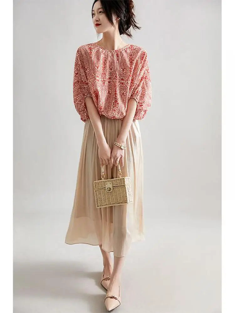 Women's Vintage Bow Bandage Print Shirts™ Korean Batwing Sleeve Tops