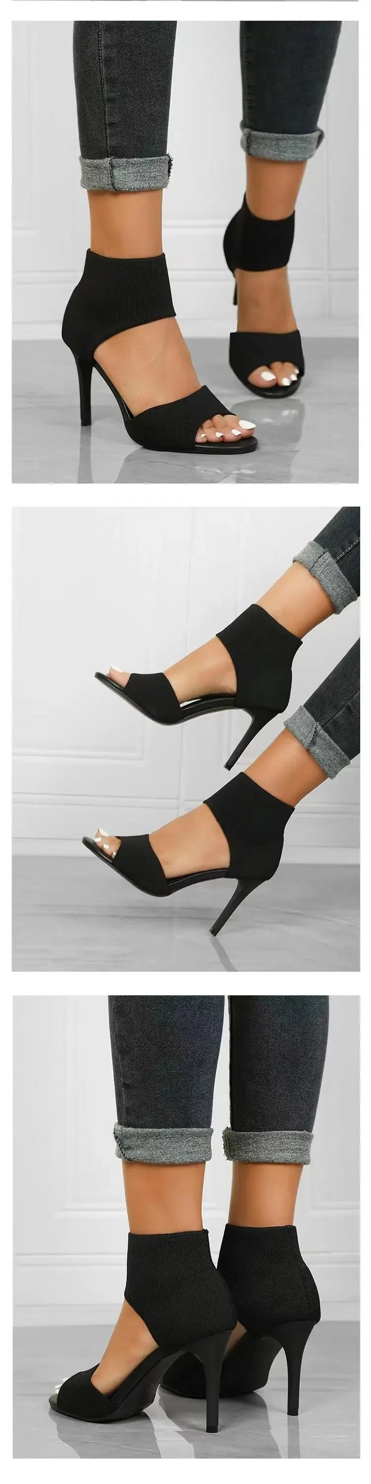 Women's High Heels™ Fish Mouth Knit Tie Back Strap Sandals