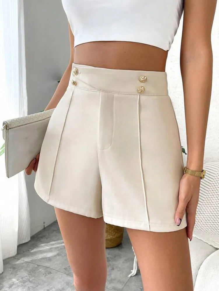 Women's Vintage Shorts™ High Waist Zipper Gold Button Female Short Pants