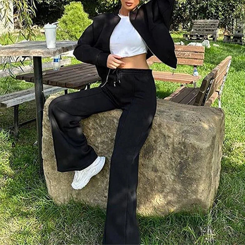 Women's BKLD Tracksuit Sets™ Zip-up Loose Cropped Cardigan + Drawstring Sweatpants