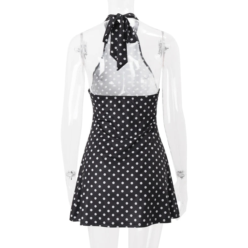 Women's Dress™ Polka Dot Elegant Off Shoulder Sleeveless Backless High Waist Halter Mini Dress