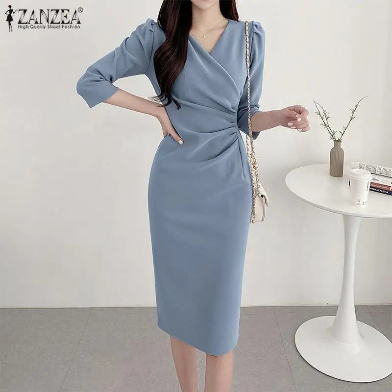 Women's ZANZEA Long Dress™ Solid Color Knee Length Bodycon Sundress