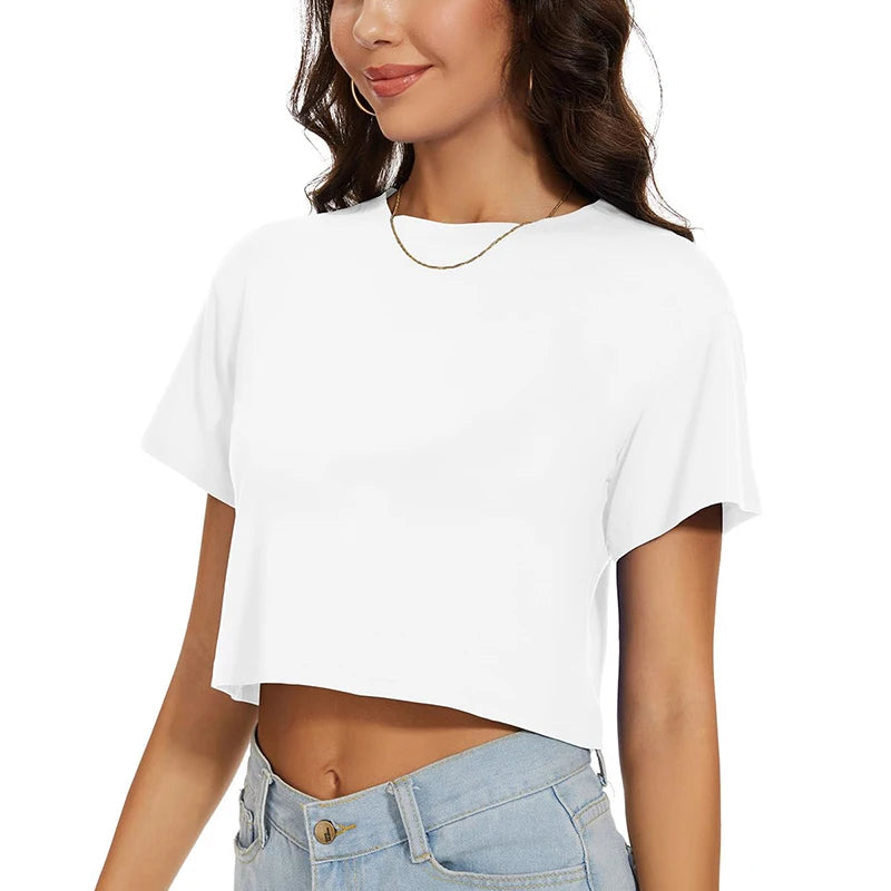 Women's Harajuku Y2K Crop Tops™ Casual Short Loose Solid Color Tee Shirt
