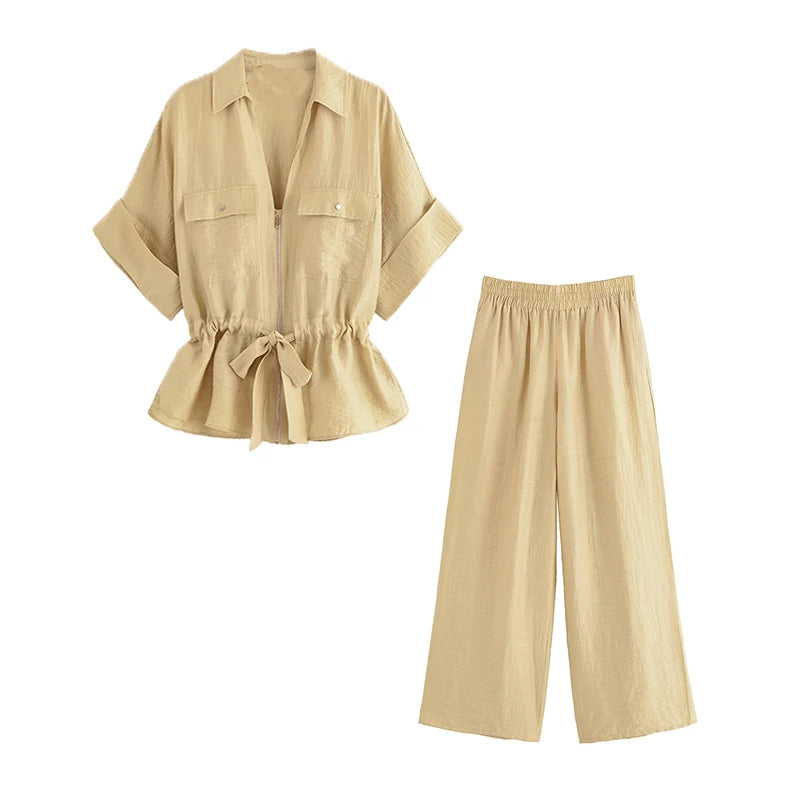 Women' Summer SUIT™ Elastic Waist Pants+ Short Sleeve T-shirt 2-piece Set