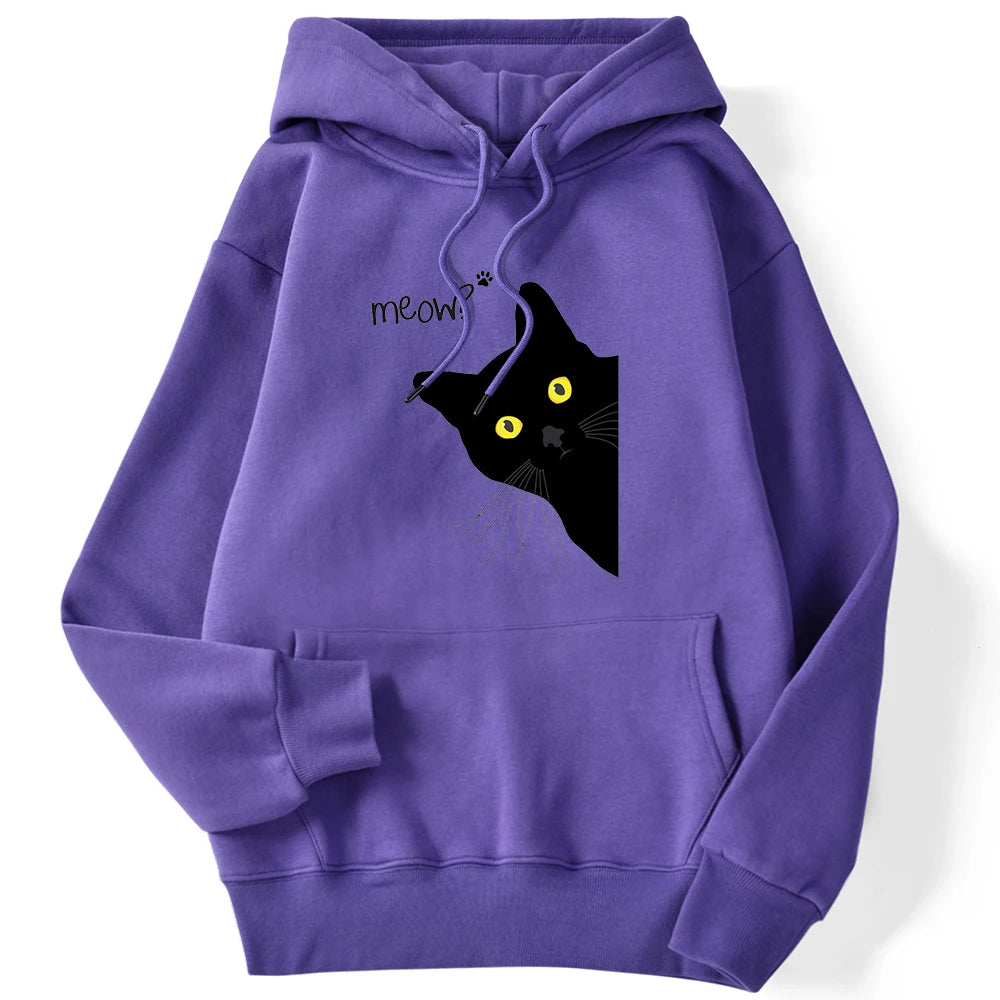 Women's Hoodies™ Meow Black Cat Printed Pullover Pocket Drop Sleeves Loose Hoodies