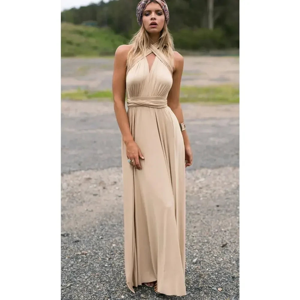 Women's Multi-worn V-neck Long Dress™ Strapped Summer Maxi Dress