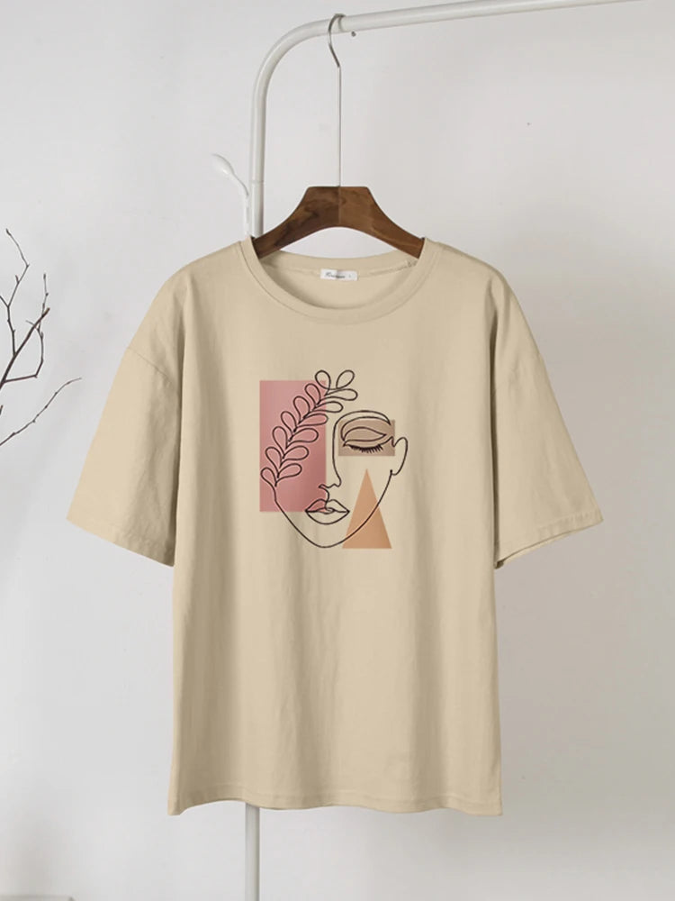 Women's Hirsionsan Aesthetic Character Printed T Shirt™ Vintage Soft Summer Cotton Basic Loose Tops