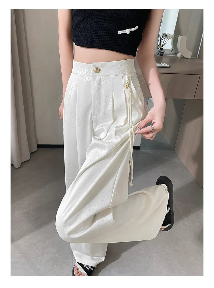 Women's Jacquard Wide Leg Satin Pants™ Casual Loose Pants