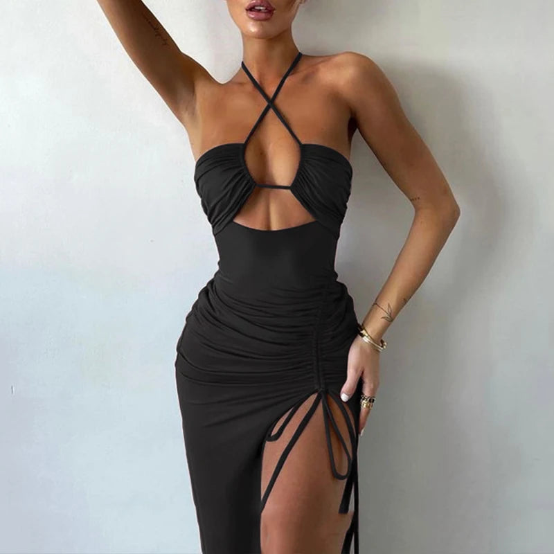 Women's Backless Hollow Out Summer Dress™ Sleeveless Lace-up Halter Bodycon Elegant Split Dress