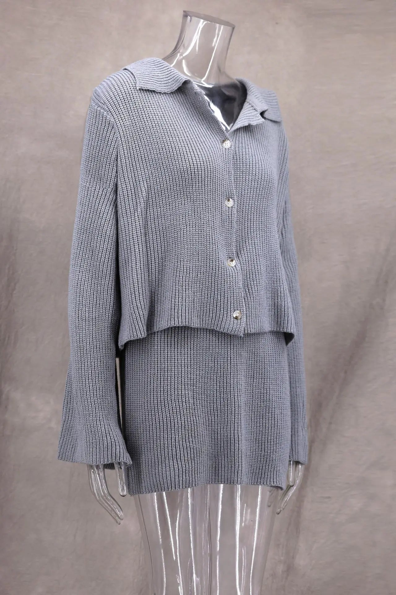 Women's Knitted Shirt and Skirt Set™ Long Sleeve Single Breasted Turn-Down Collar Shirt & Mini Skirt Cardigan Suits
