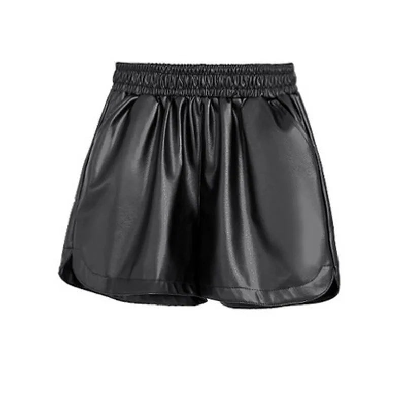 Women's Shorts™ Black PU Leather High Waist Wide Leg Faux Leather Shorts