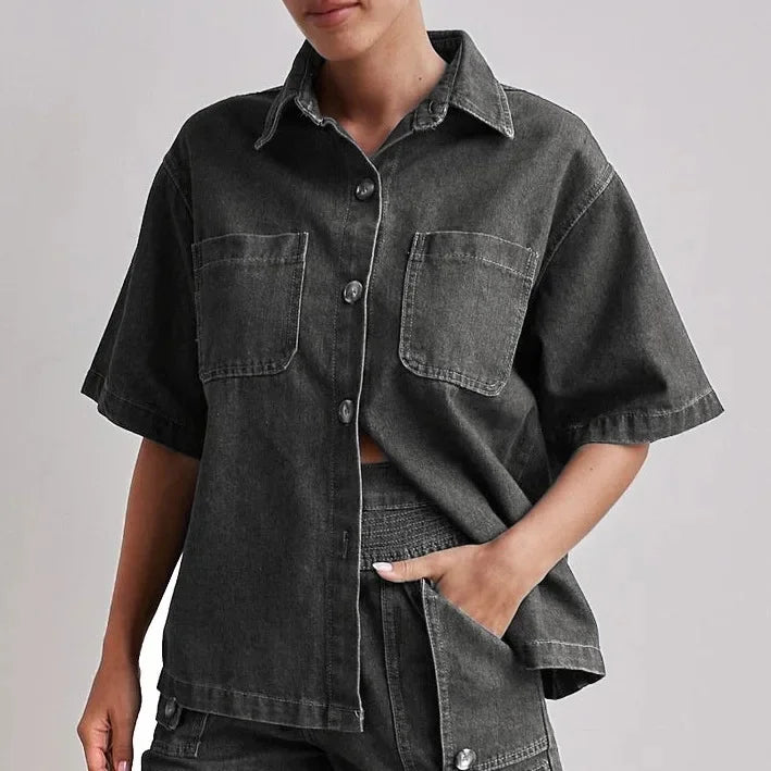 Women's Cross-Border Summer Suit™ Casual Vintage Loose-Fit Denim Shorts Suit