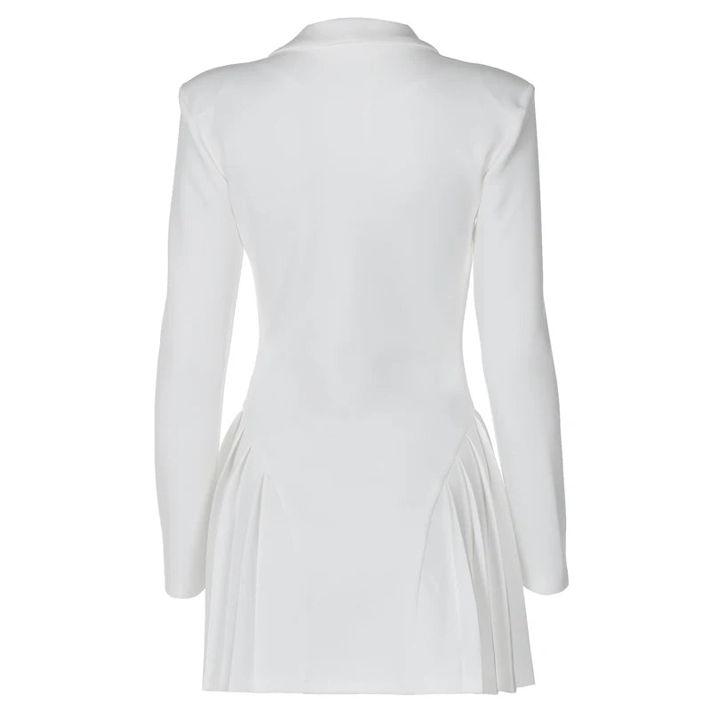 Women's Elegant Dress™ Single-breasted Pleated Mini Dress Fashion Deep V-neck Long Sleeved A-line Dresses