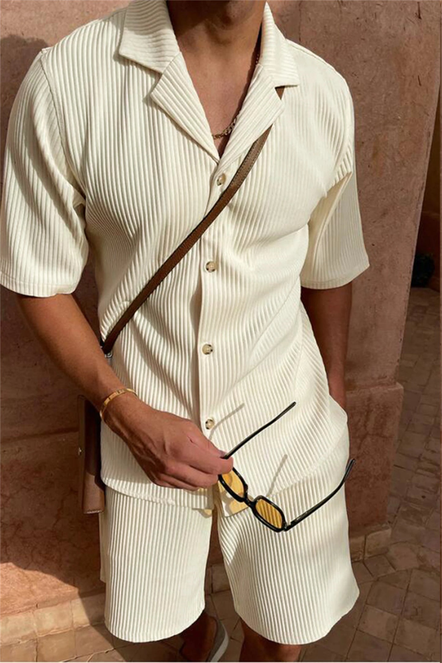 Men's Summer Suit™ Spring/Summer corduroy shorts sleeve shirt and shorts casual suit