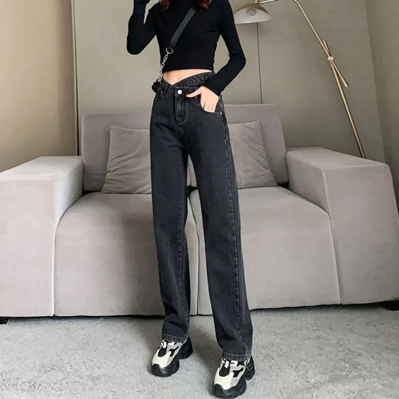 Women's Denim Jeans™ Irregular High-Waisted Wide Straight-Leg Draped Trousers