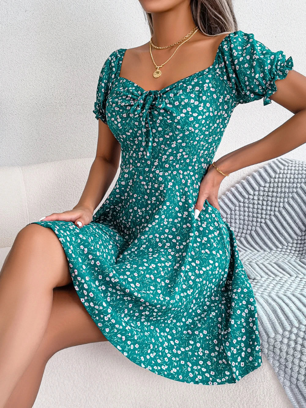 Women's Casual Ruffles Dress™ Short Sleeve Floral Print A Line Dress