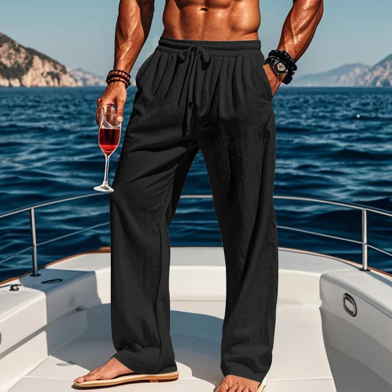 Men's Casual Linen Suit™ Long Sleeve Crew Neck T-shirt +Loose Fit Pants