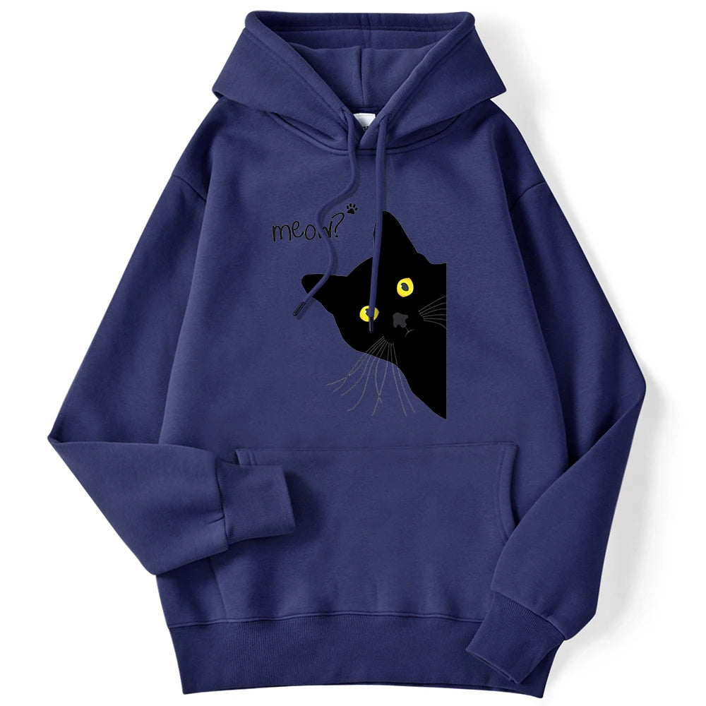 Women's Hoodies™ Meow Black Cat Printed Pullover Pocket Drop Sleeves Loose Hoodies