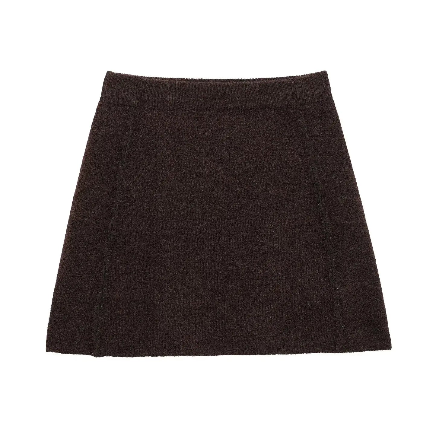 TRAFZA Women's Knitted Brown Suit™ Buttons Pocket Cardigan Sweater and Elastic Waist Slim Mini Skirt