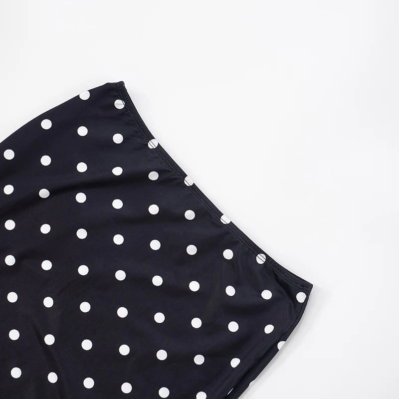 Women's CUTENOVA Polka Dot Set™ Hanging Neck Plunge Tank Top + Slim Long Skirt
