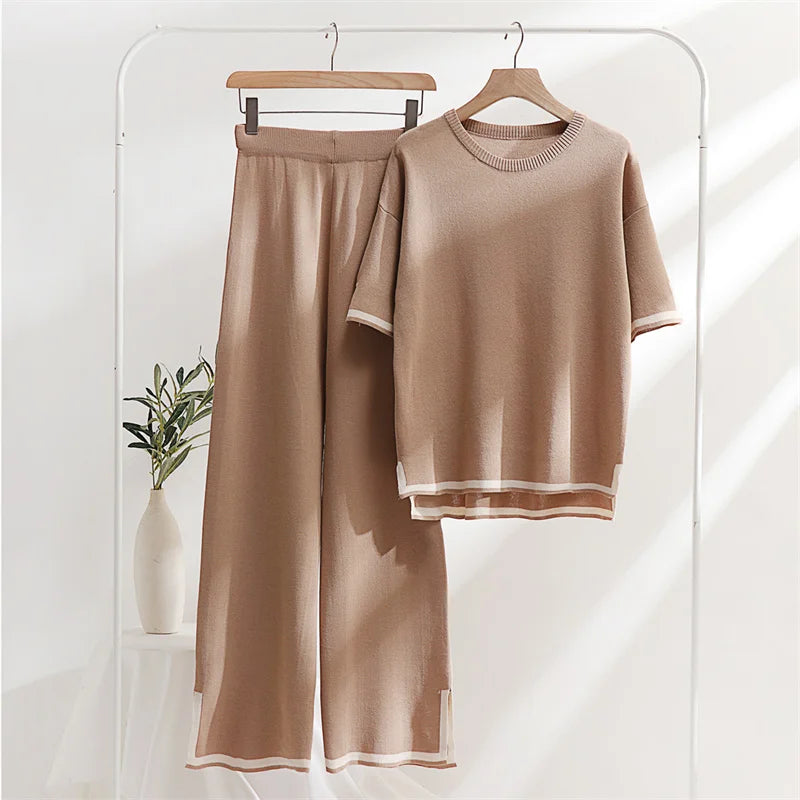 Women's Loungewear Two Piece Set™ Casual Slit Short Sleeve Knitted Two Piece Sets 's