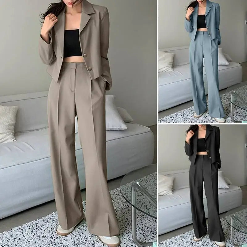 Women's Vintage Tracksuit™ ZANZEA Elegant Blazer Long Sleeve Tops Wide Leg Pants Work Suit
