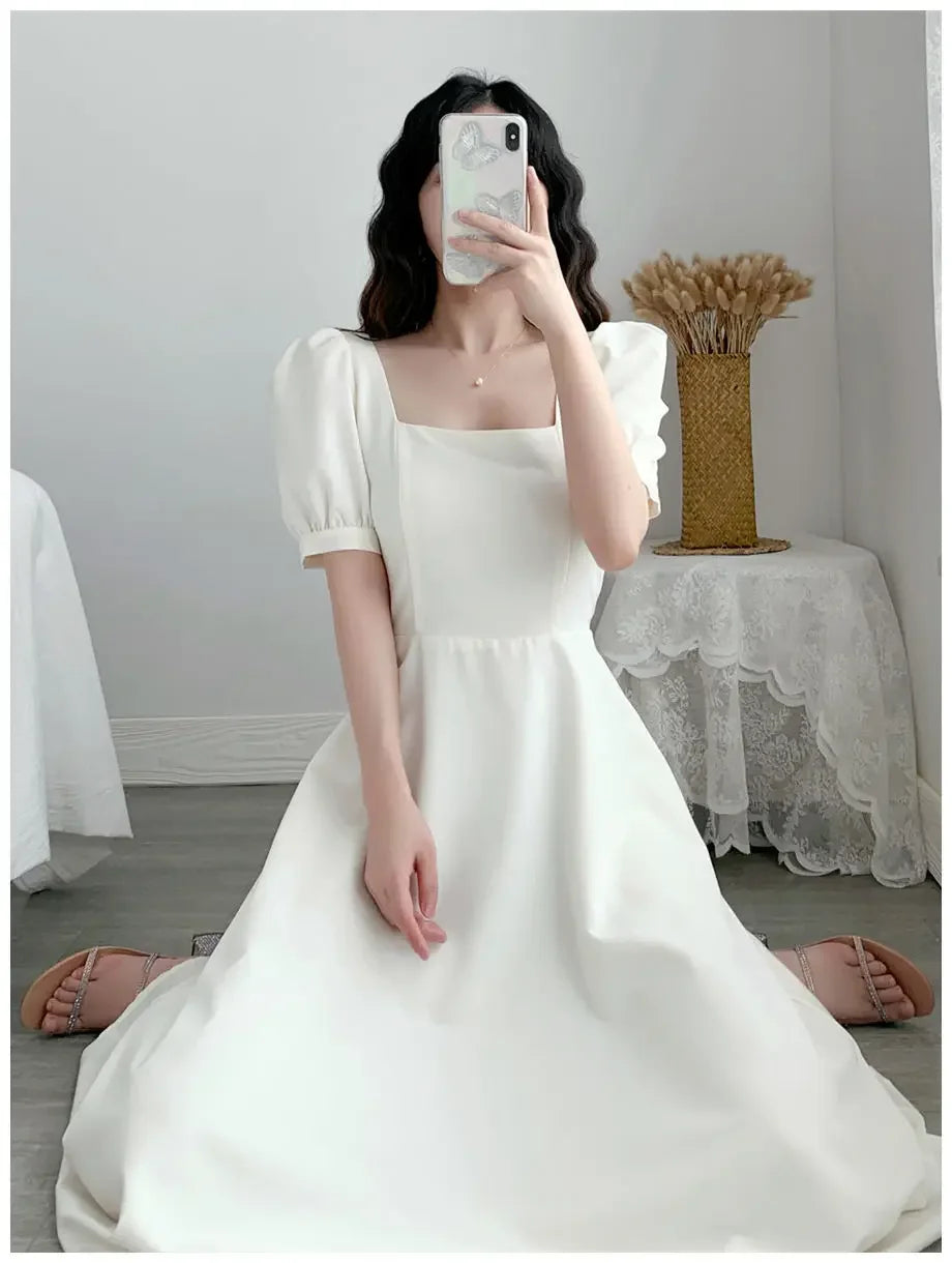 Women's Elegant Slimming Long Dress™ Puff Sleeves Square Collar Dress