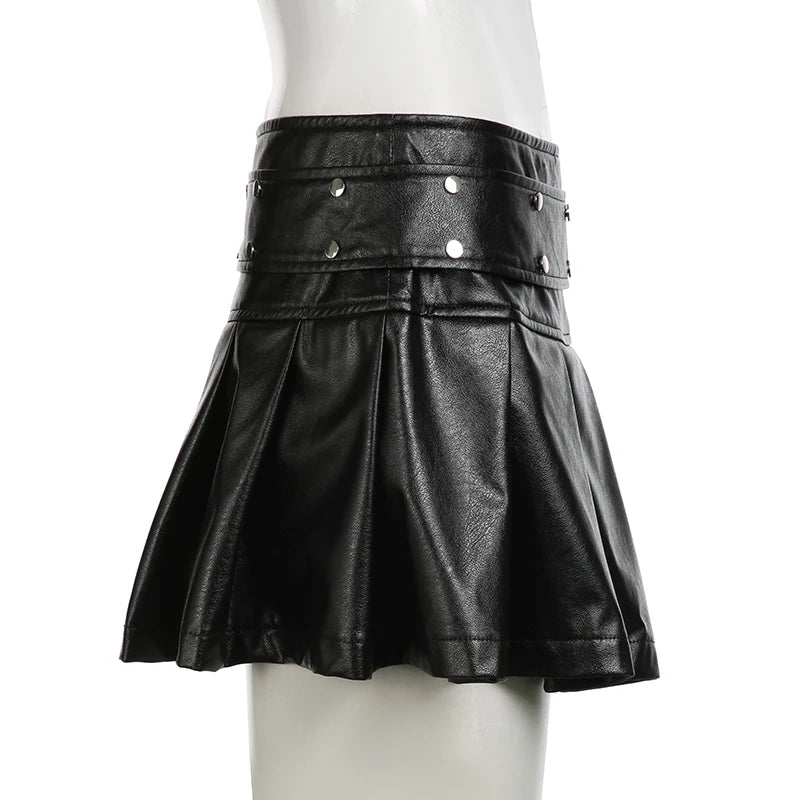 Women's Rockmore Y2k Vintage Mini Skirt™ Punk Style PU Leather High Waist Short Skirt