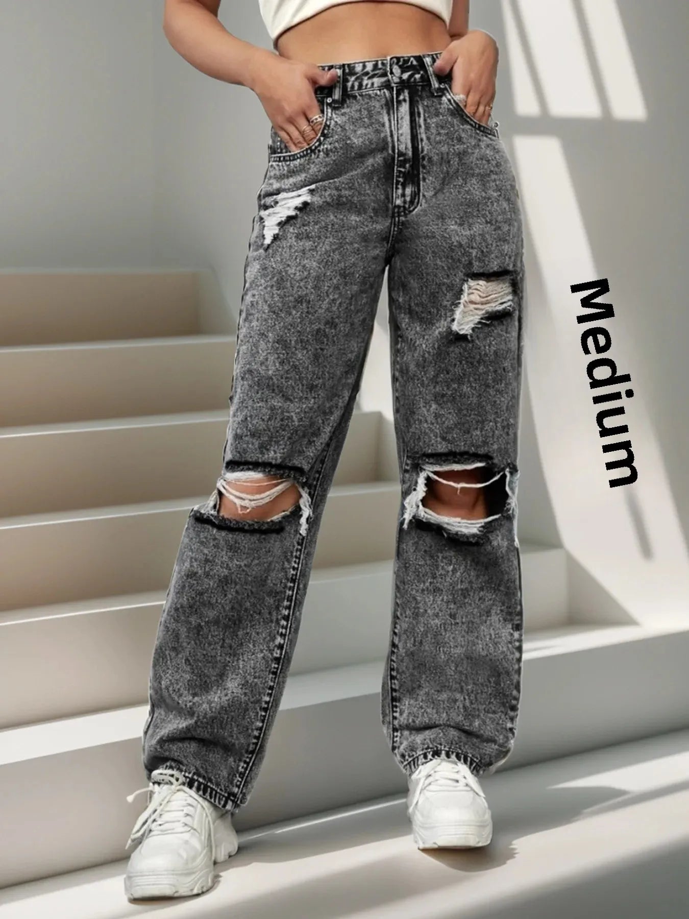 Women's Long Pants™ Hole Punch Casual Denim Trousers