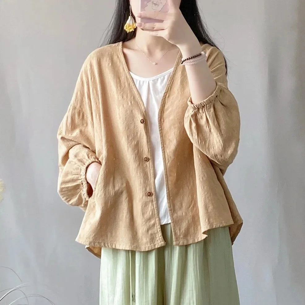 Women's Loose Cotton Linen Summer Tops™ Long Sleeve Shirt Air Conditioning Tank Top