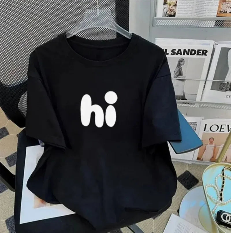 Women's Hi Print T-shirt Loose Slim Half Sleeve T-Shirt
