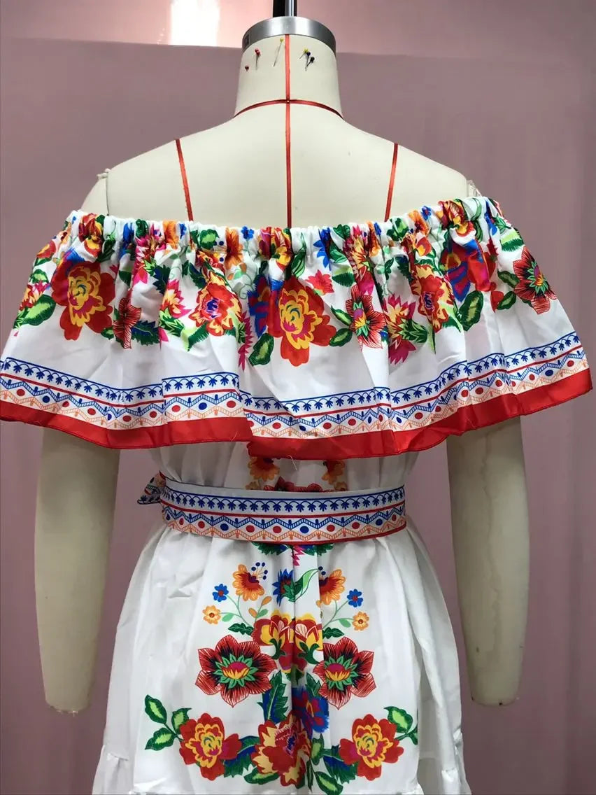 Women's Spring Summer Dresses™ Stand Off-shoulder Red Flower Printing Long Oversized Wide Hemline Sleeveless Dress