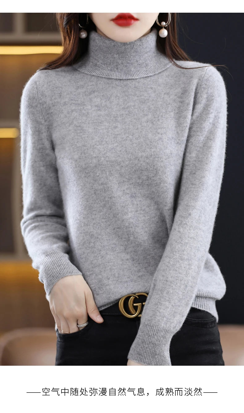 Merino Wool Cashmere Sweater™ Women Knitted Sweater Turtleneck Long Sleeve Pullovers