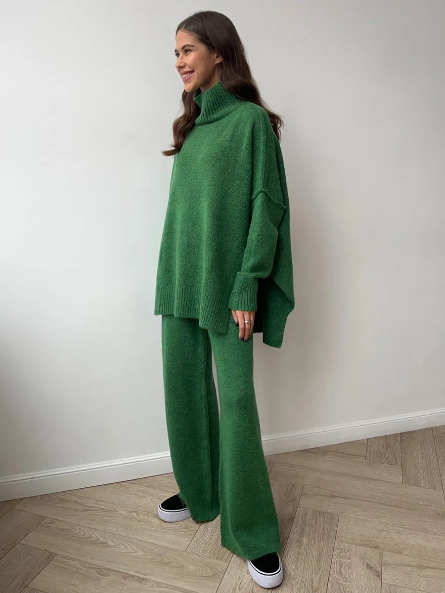 Women's Suit Set™ Loose-fit turtle Neck Sweater Thickened Knit Trousers