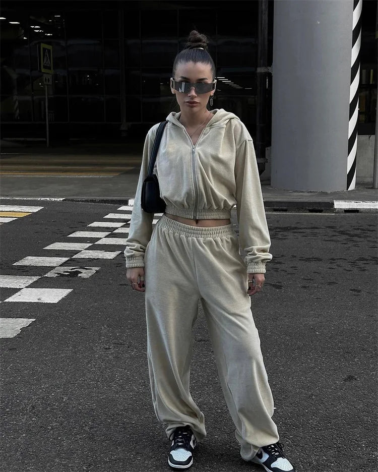 Women's Casual Two Piece Set™ Long-sleeved Hooded Cardigan + Elastic Trousers Tracksuit