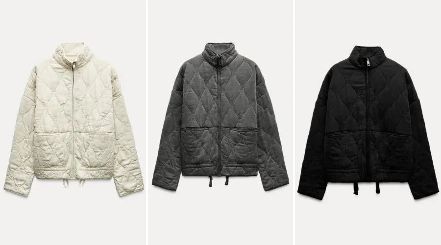 ZW Women's Cotton Jacket™ Traf New Arrival Vintage Lensing Rayon High Collar Large Pocket Quilted Coat