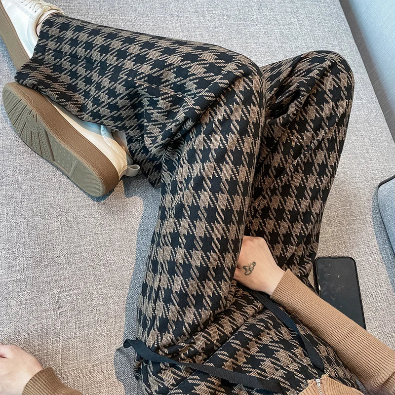 ITOOLIN Women's Plaid Tweed Pants™ Thicken Velvet Warm Wide Leg High Waist Pants
